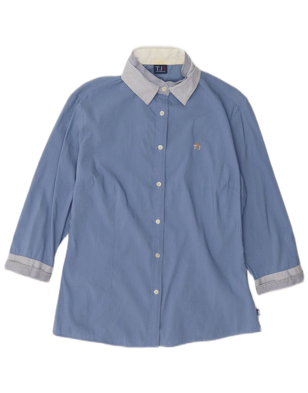 Trussardi Jeans Chemise à manches 3/4 pour femme UK 12 Bleu moyen à fines rayures