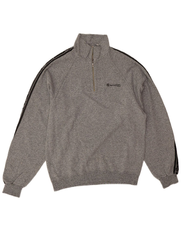 Champion Mens Graphic Zip Neck Sweatshirt Jumper Medium Grey Colourblock