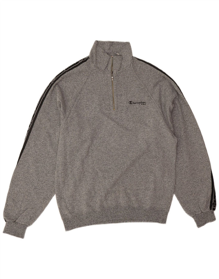 Champion Sweat-Shirt Graphique à Col Zippé Homme Gris Moyen Colorblock