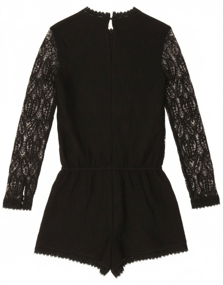 Zara Combishort à manches longues pour femme UK 10 Petit Noir Paisley Polyester
