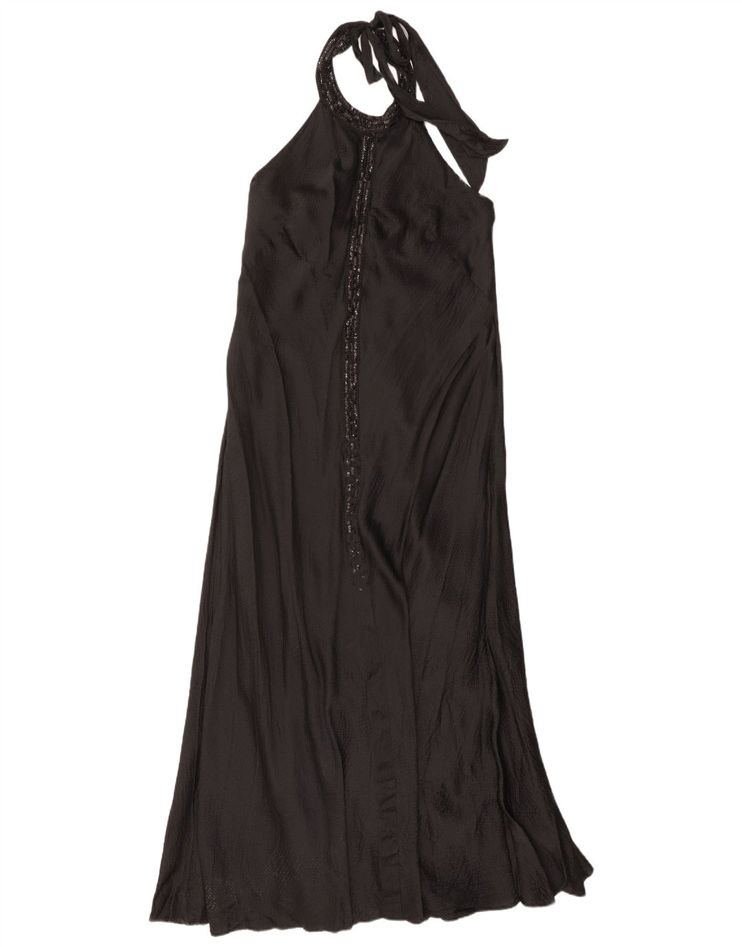 Monsoon Robe Maxi Licou Femme UK 16 Grande Soie Noire