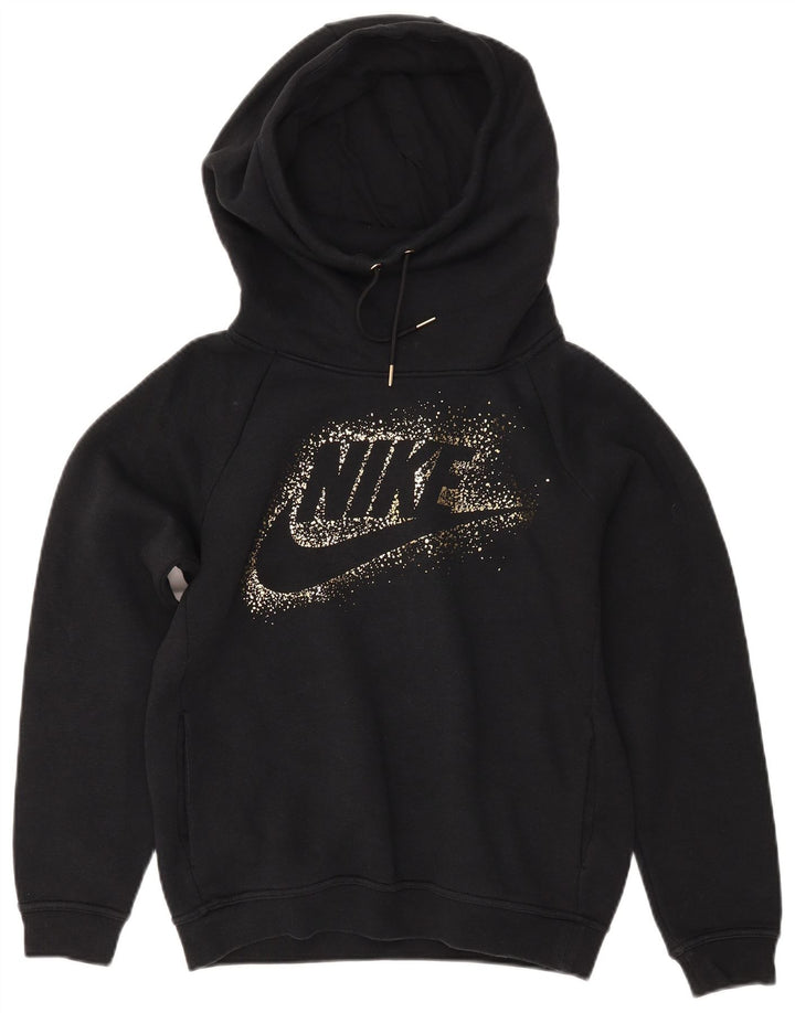 NIKE Pull à capuche graphique surdimensionné pour femme UK 10 Petit coton noir