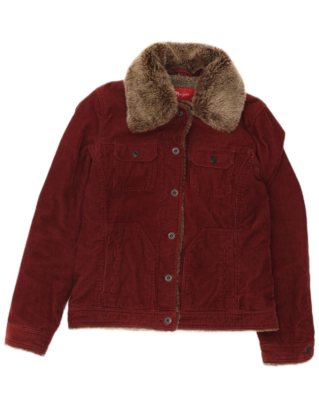 Monsoon Veste en velours côtelé pour femme UK 10 Petit coton bordeaux