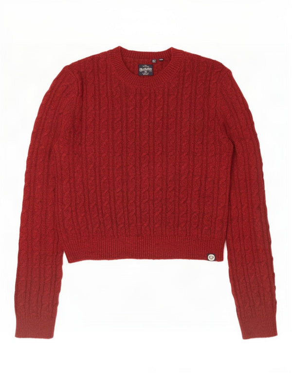 Superdry Pull court à col rond pour femme UK 10 Petit Bordeaux