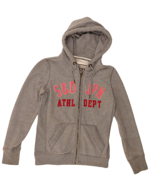 Superdry Pull à capuche zippé graphique pour femme UK 12 Coton gris moyen