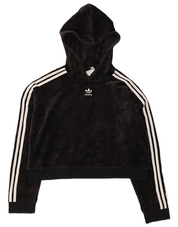 Adidas Pull à capuche surdimensionné en velours pour femme UK 8 Petit coton noir