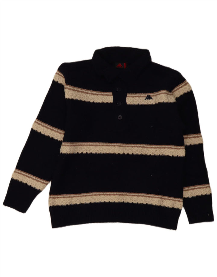 Kappa Pull col boutonné pour homme en laine d'agneau rayée bleu marine moyen