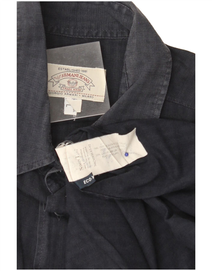 ARMANI JEANS Chemise Homme Large Bleu Marine à Fines Rayures Coton