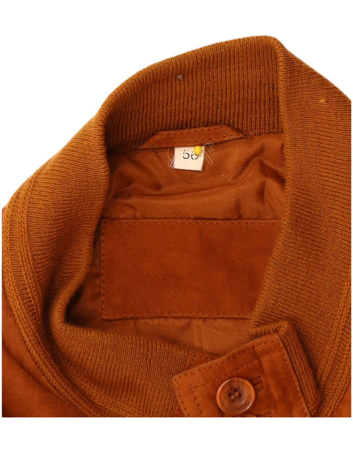 vintage Mens Suede Bomber Jacket IT 56 3XL Cuir Marron