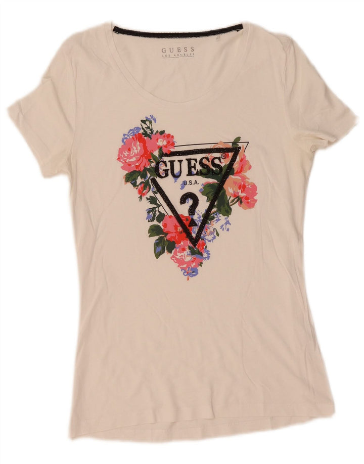 Guess T-shirt graphique pour femme UK 12 Blanc moyen