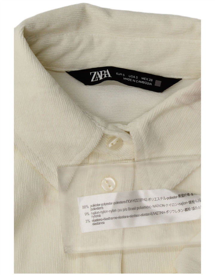 Zara Chemise surdimensionnée en velours côtelé pour femme UK 10 Petit polyester blanc cassé
