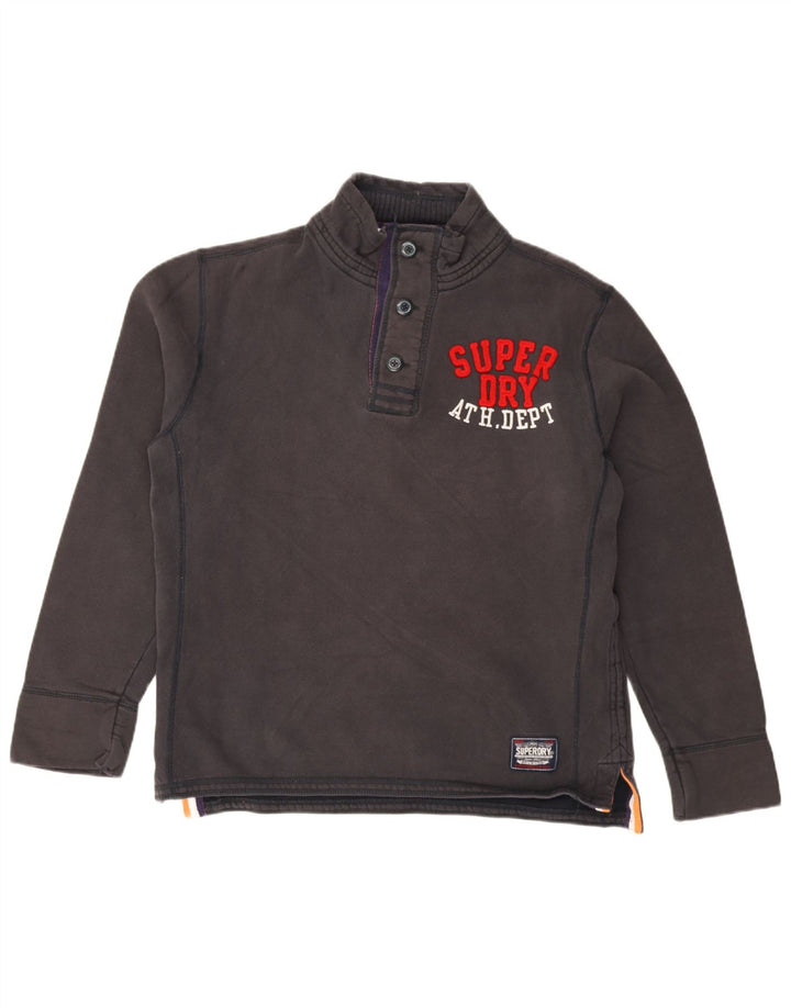 Superdry Homme Graphic Button Neck Sweatshirt Jumper XL Noir Coton