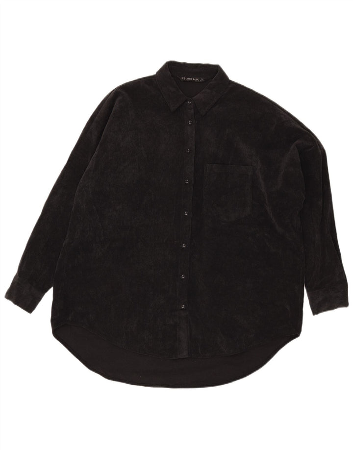 Zara Femme Chemise Oversize En Velours Côtelé UK 6 XS Noir Polyester