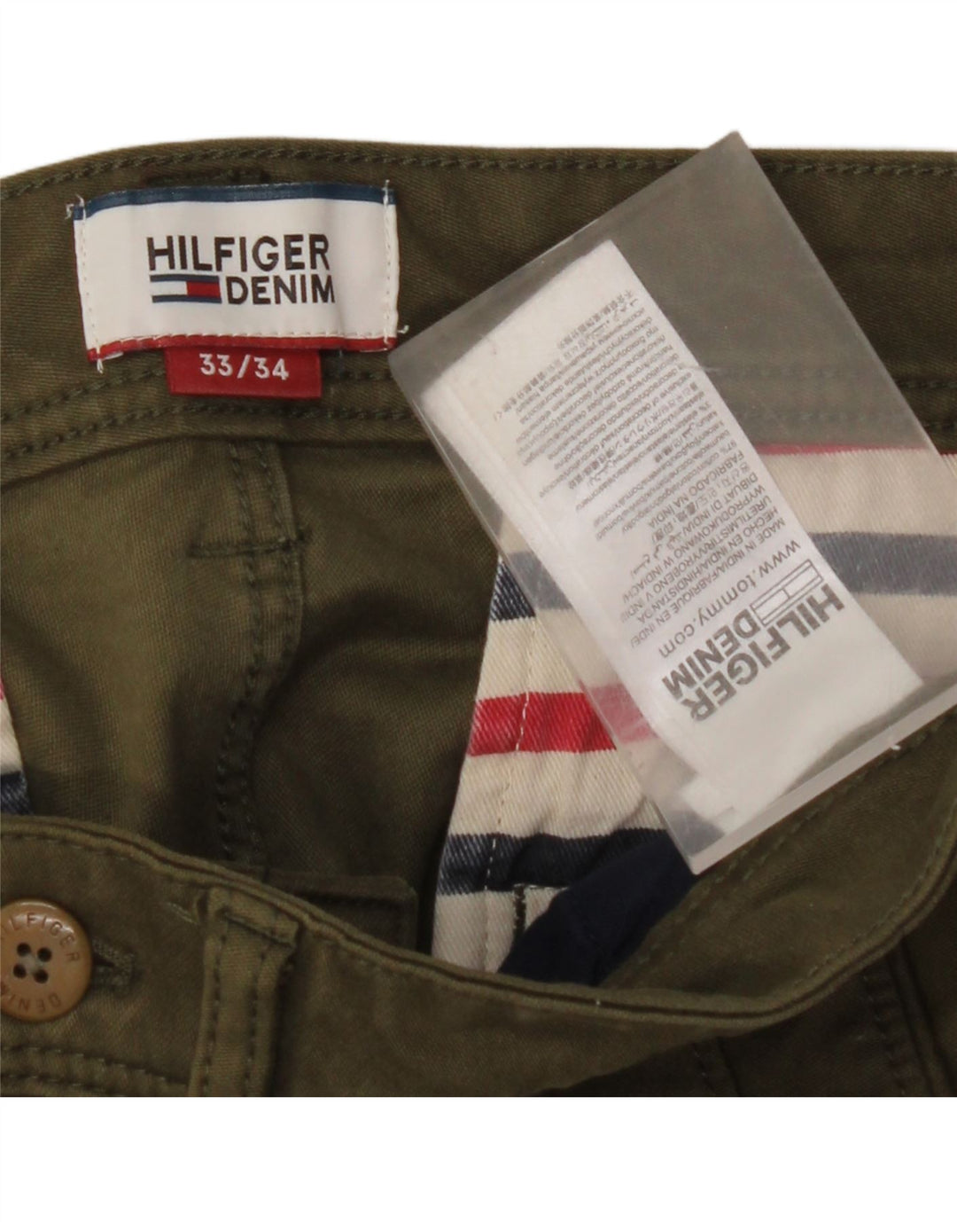 TOMMY HILFIGER Pantalon Chino Slim Homme W33 L31 Kaki Coton