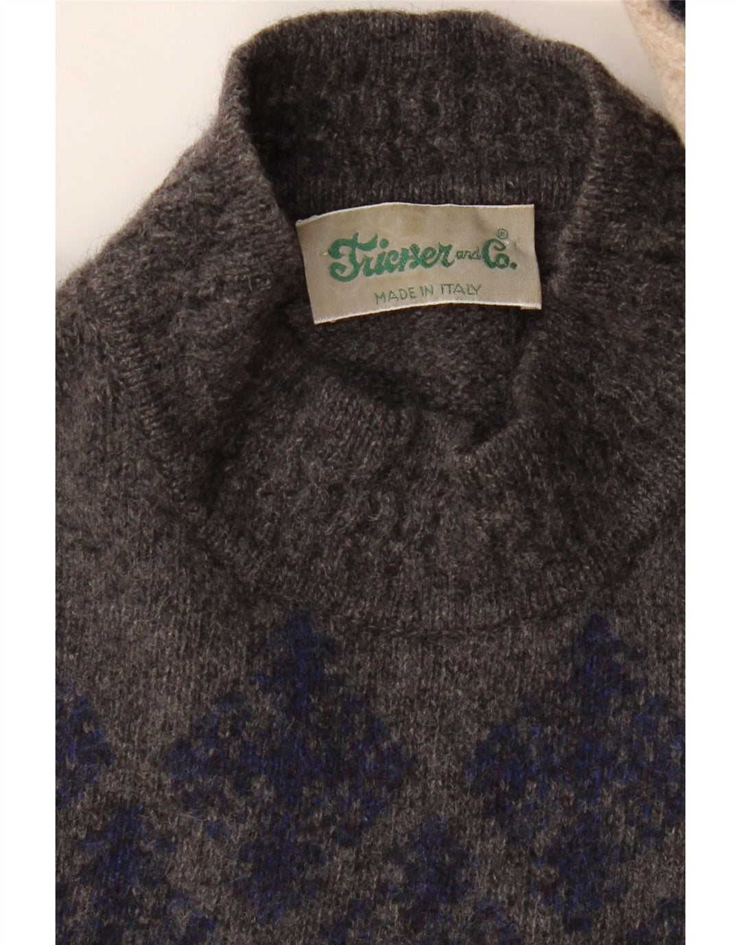 VINTAGE Pull col roulé homme XL Beige Argyle/Diamant