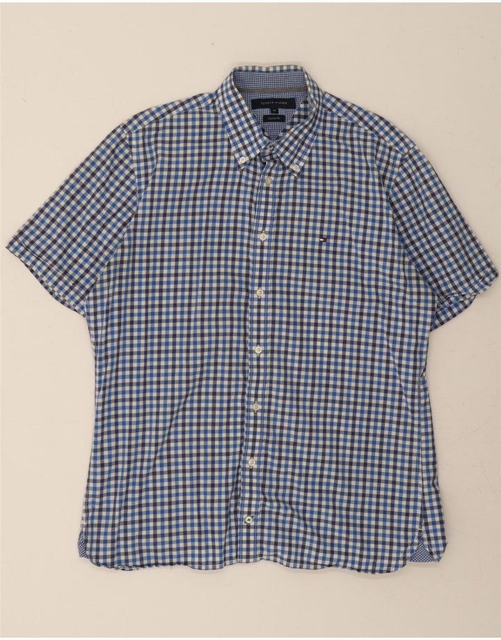 TOMMY HILFIGER Mens Custom Fit Short Sleeve Shirt Medium Blue Gingham Vintage Tommy Hilfiger and Second-Hand Tommy Hilfiger from Messina Hembry 