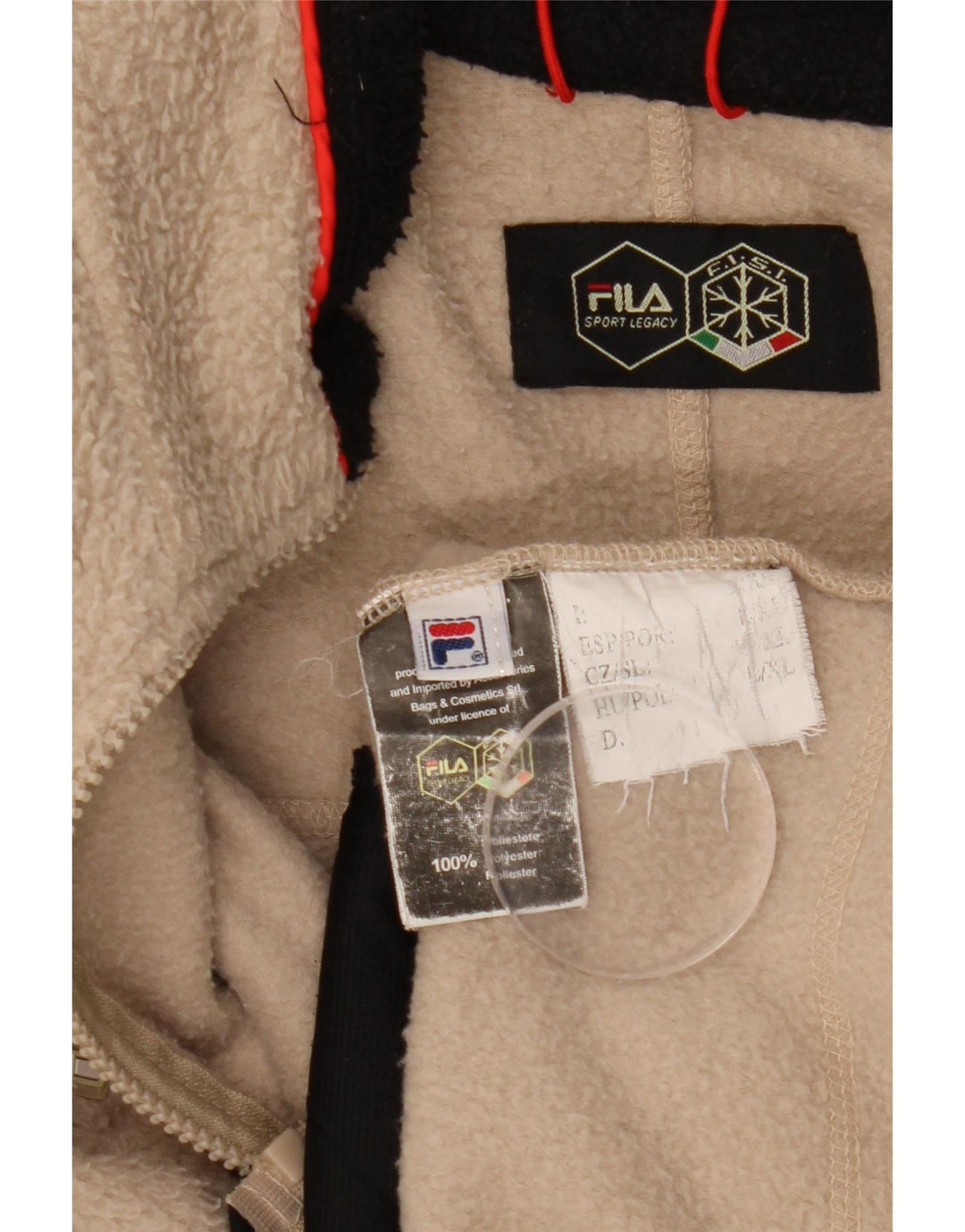 Fila Veste polaire pour homme UK 40 Large Beige Colourblock Polyester