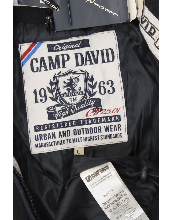 Camp David Veste bomber graphique pour homme UK 40 Large Bleu marine Colourblock