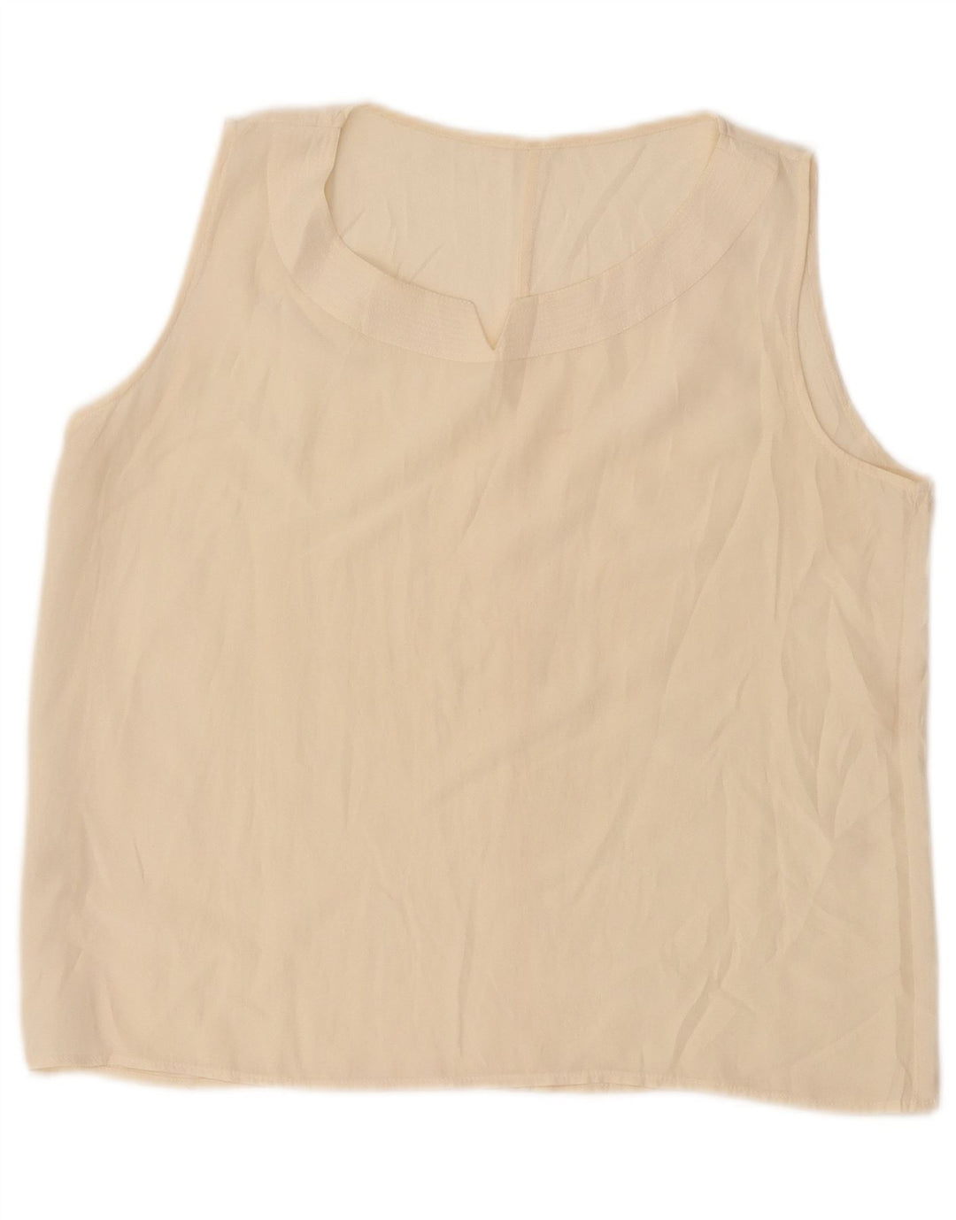 vintage Femmes Crop Sans Manches Blouse Top UK 14 Grande Soie Blanc Cassé