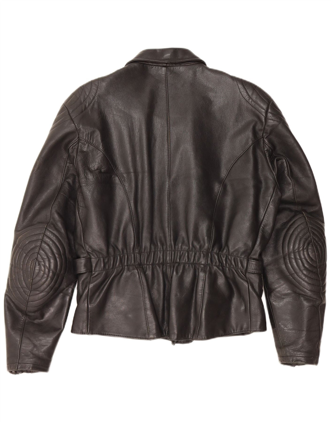 VINTAGE Veste motard en cuir femme UK 18 XL Cuir noir