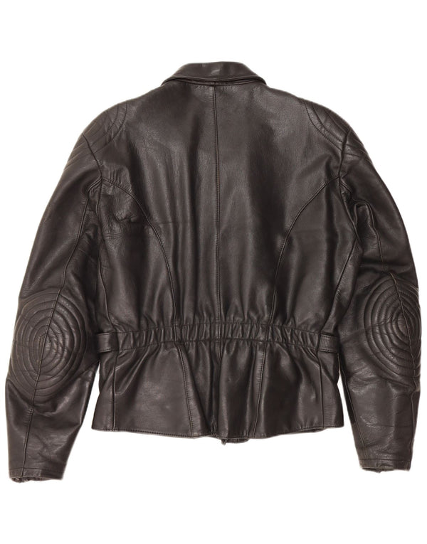 VINTAGE Veste motard en cuir femme UK 18 XL Cuir noir