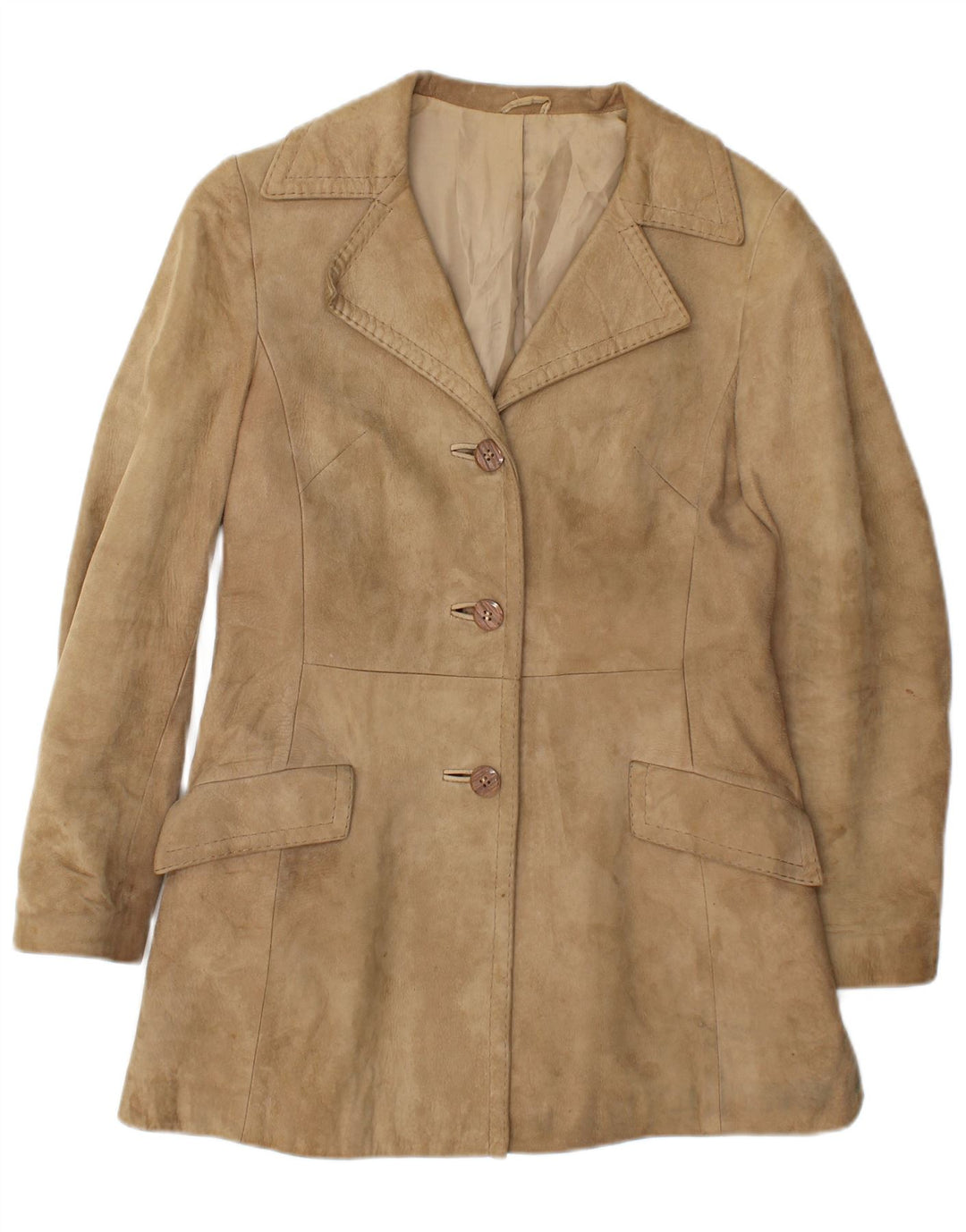 veste en daim femme vintage UK 10 Petit Beige