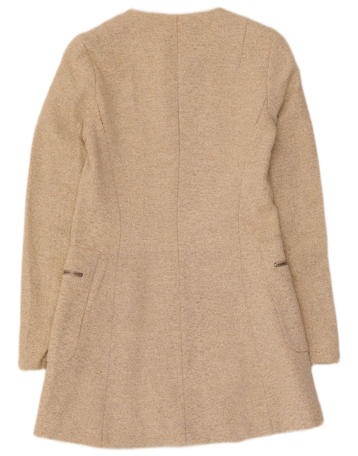 Zara Womens Longline Full Zip Blazer Jacket UK 8 Petit Beige Moucheté