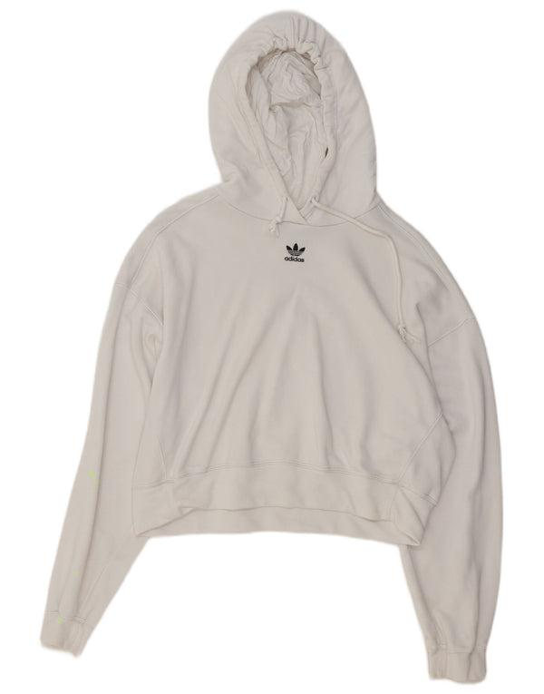 ADIDAS Pull à capuche court surdimensionné pour femme UK 10 Petit coton blanc