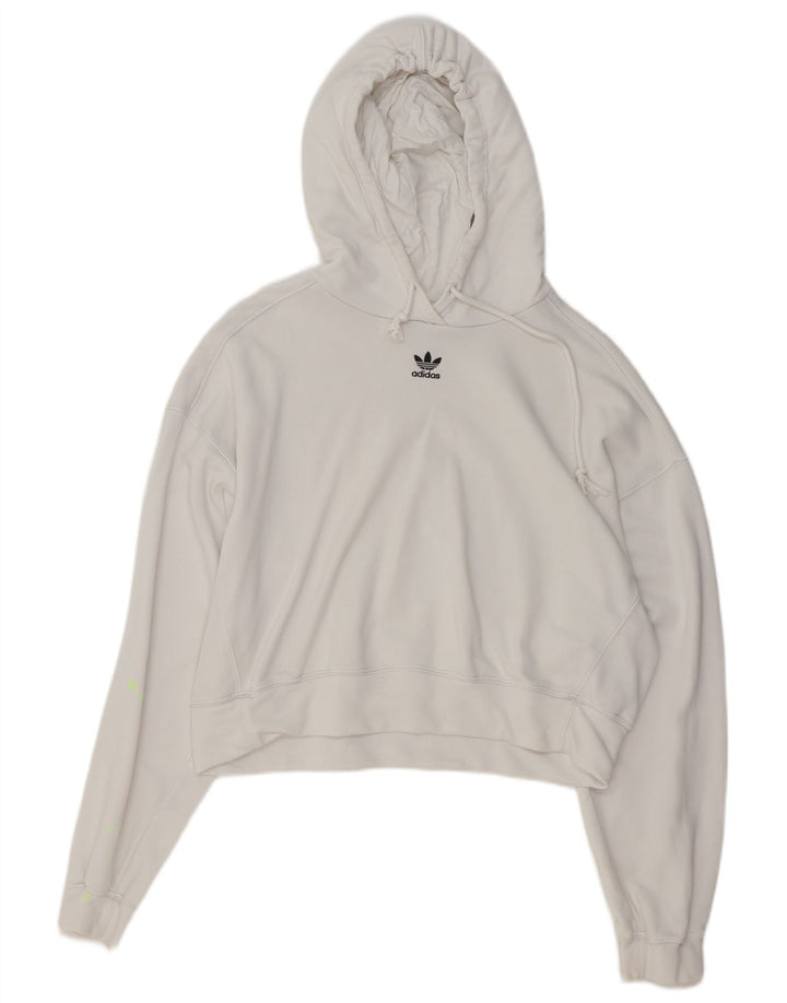ADIDAS Pull à capuche court surdimensionné pour femme UK 10 Petit coton blanc