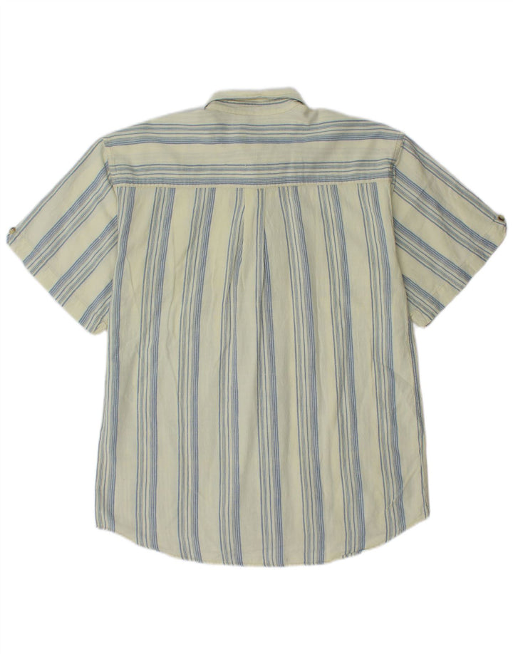VINTAGE Chemise à manches courtes pour hommes Large Rayé Bleu