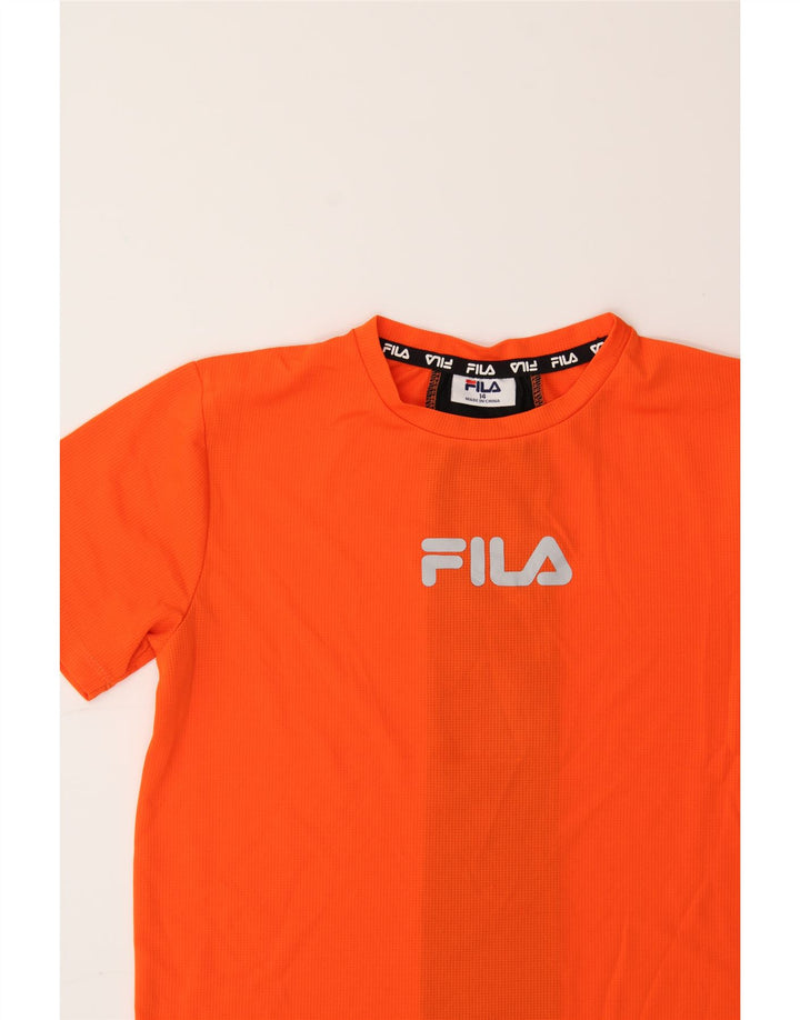 FILA Boys Graphic T-Shirt Top 13-14 Years Orange Colourblock Polyester Vintage Fila and Second-Hand Fila from Messina Hembry 