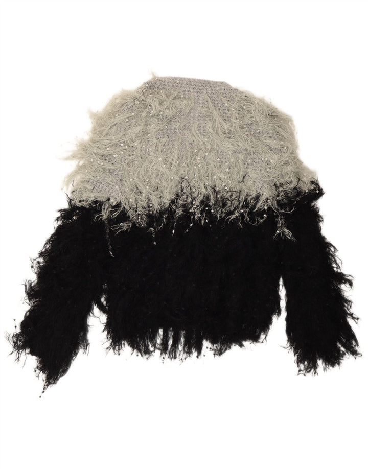 Zara Pull surdimensionné à col en V pour femme UK 14 Noir moyen Colourblock