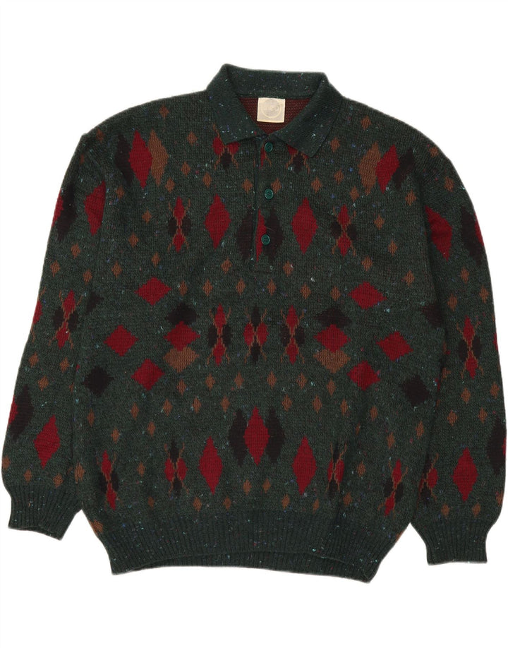 LINEA Pull col polo pour homme IT 50 Vert moyen Argyle/Diamant