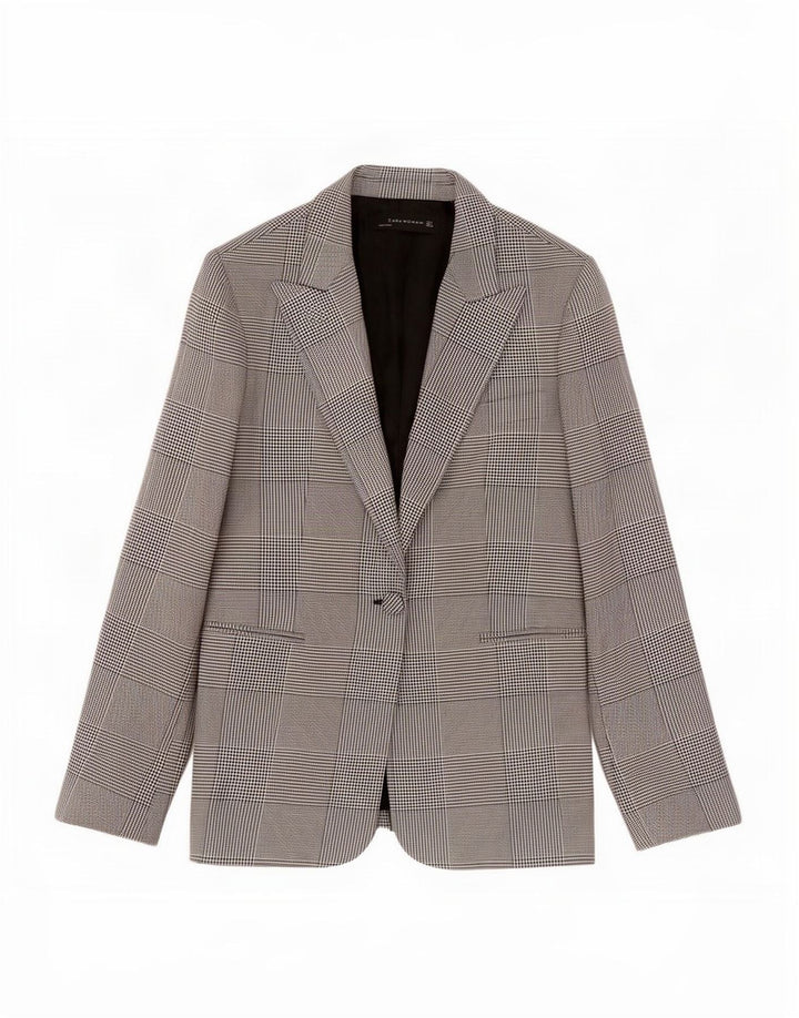 Zara Womens 1 Button Blazer Jacket UK 14 Large Noir Pied-de-Poule Polyester