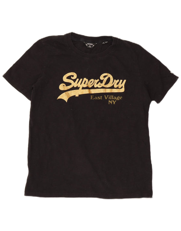Superdry T-Shirt Graphique Femme UK 12 Coton Noir Moyen
