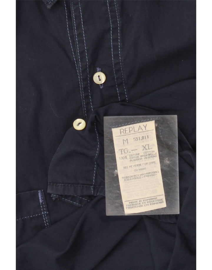REPLAY Chemise Manches Courtes Homme XL Bleu Marine Coton