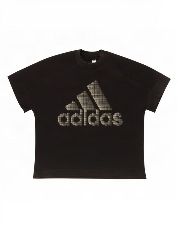 Adidas Womens Crop See Through Graphic T-Shirt Top UK 12/14 Noir Moyen