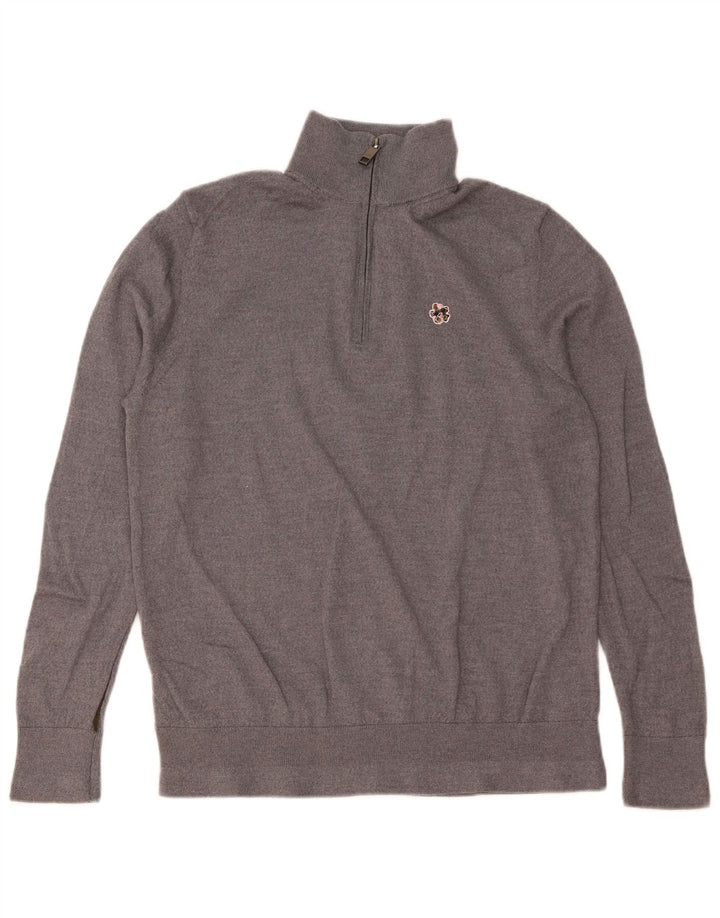 TED BAKER Pull à col zippé pour homme Taille 6 2XL Laine grise