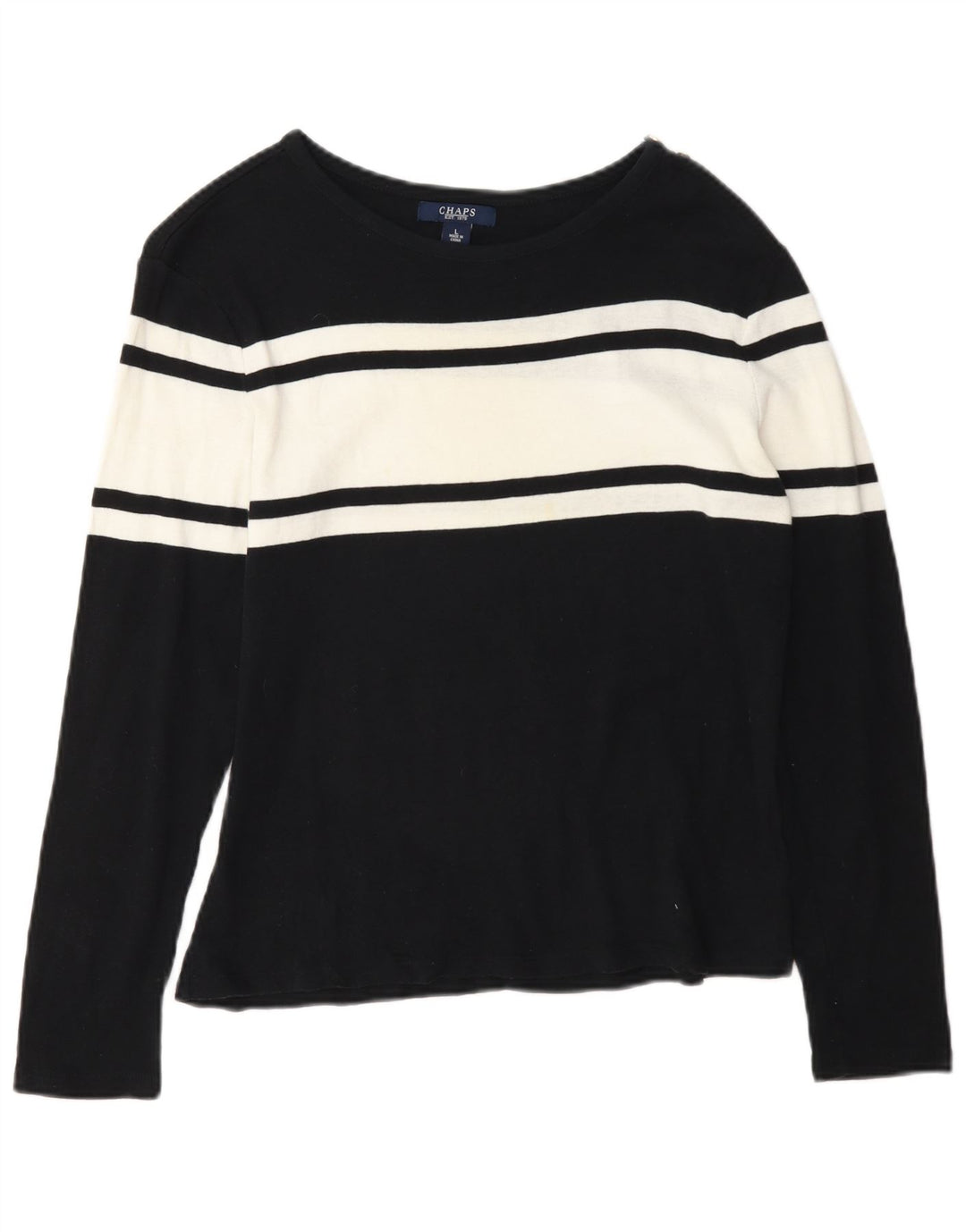 Chaps Haut Femme Manches Longues UK 44 Large Bleu Marine Colorblock Coton