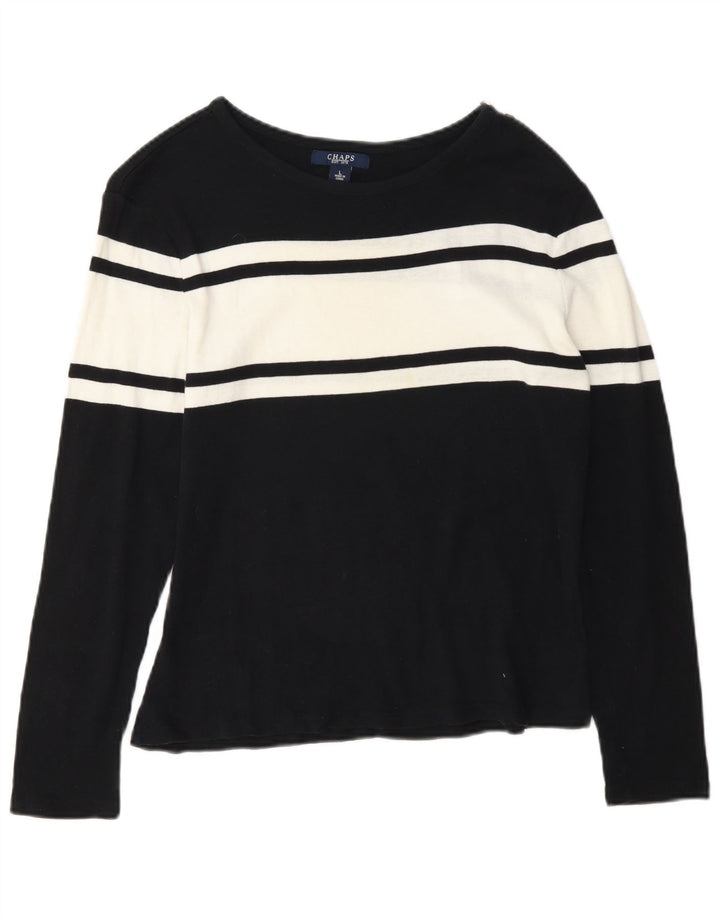 Chaps Haut Femme Manches Longues UK 44 Large Bleu Marine Colorblock Coton