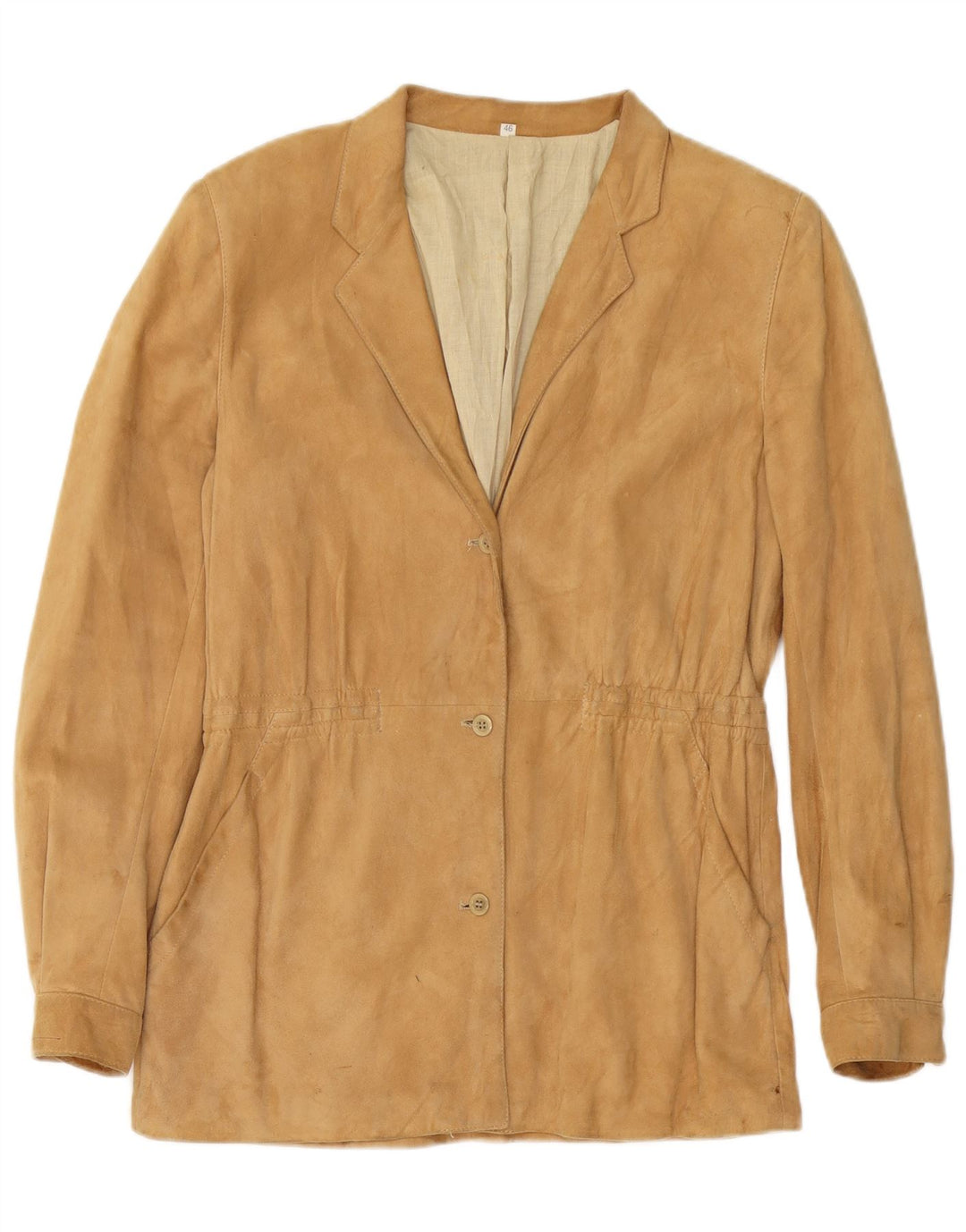 veste en daim femme vintage IT 46 Grand cuir beige