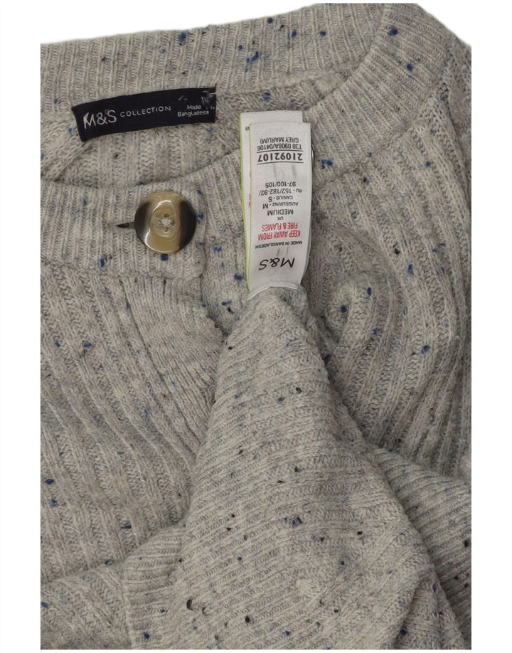 Marks & Spencer Pull Cardigan Femme UK 14 Gris Moyen Acrylique Moucheté