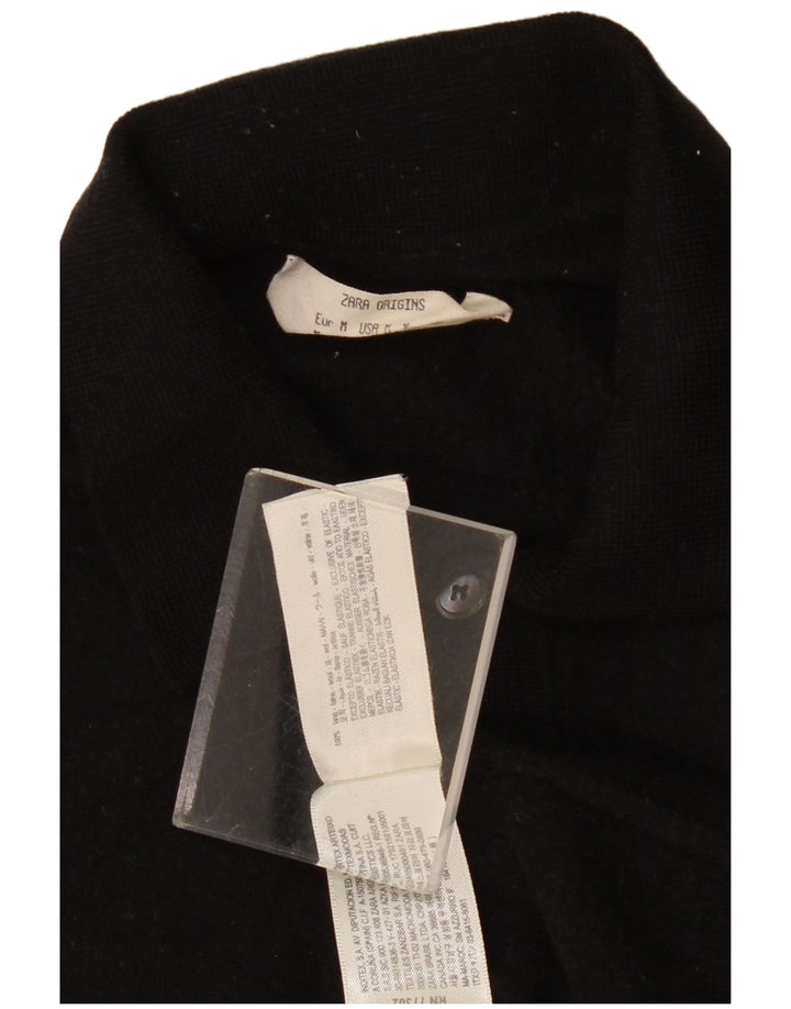 Zara Pull à col polo pour femme UK 12 Laine noire moyenne