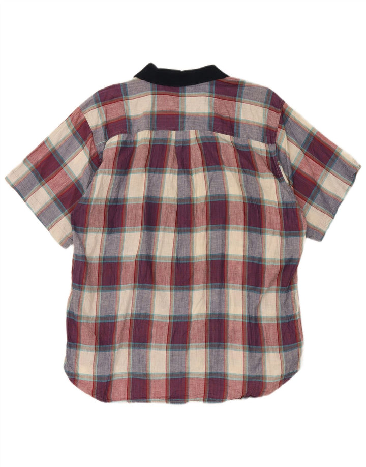 vintage Chemise à manches courtes pour hommes Grand coton à carreaux multicolores