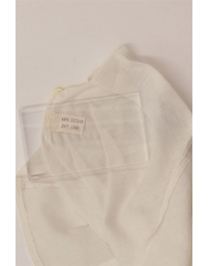 VINTAGE Femme Chemise à manches courtes Blouse UK 12 Coton Blanc Moyen