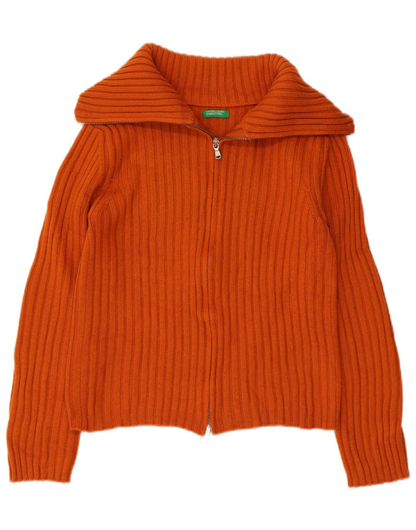 Benetton Pull cardigan zippé pour femme UK 8 Small Orange