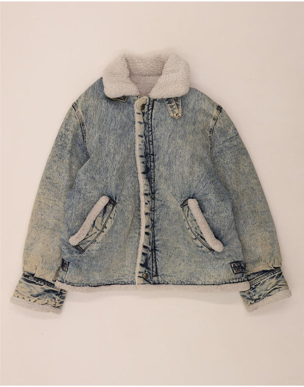 Rifle Mens Sherpa Denim Veste UK 40 Grand Bleu Coton Rétro