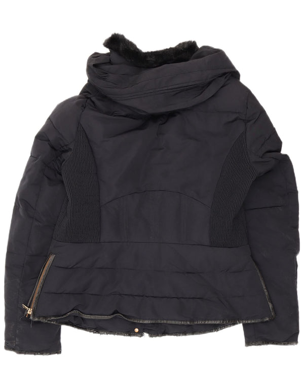Zara Veste matelassée à capuche pour femme UK 16 Large Bleu marine