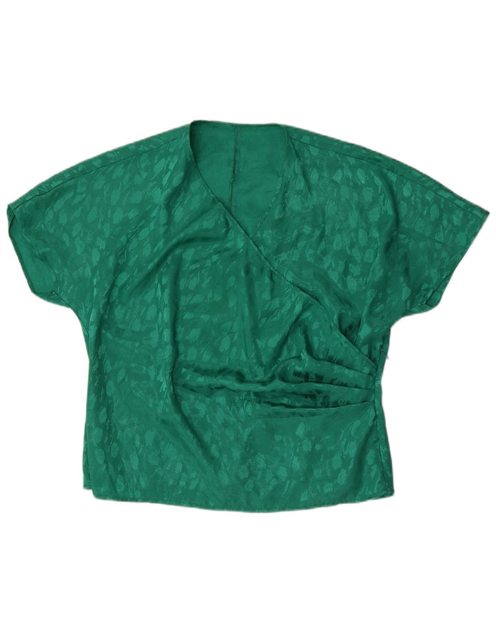 vintage Womens Blouse Top UK 22 2XL Vert Tacheté Polyester