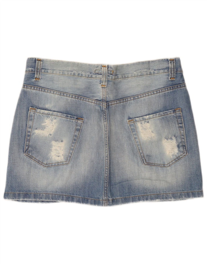 Germano Zama Mini jupe en jean vieilli pour femme en coton bleu moyen W30